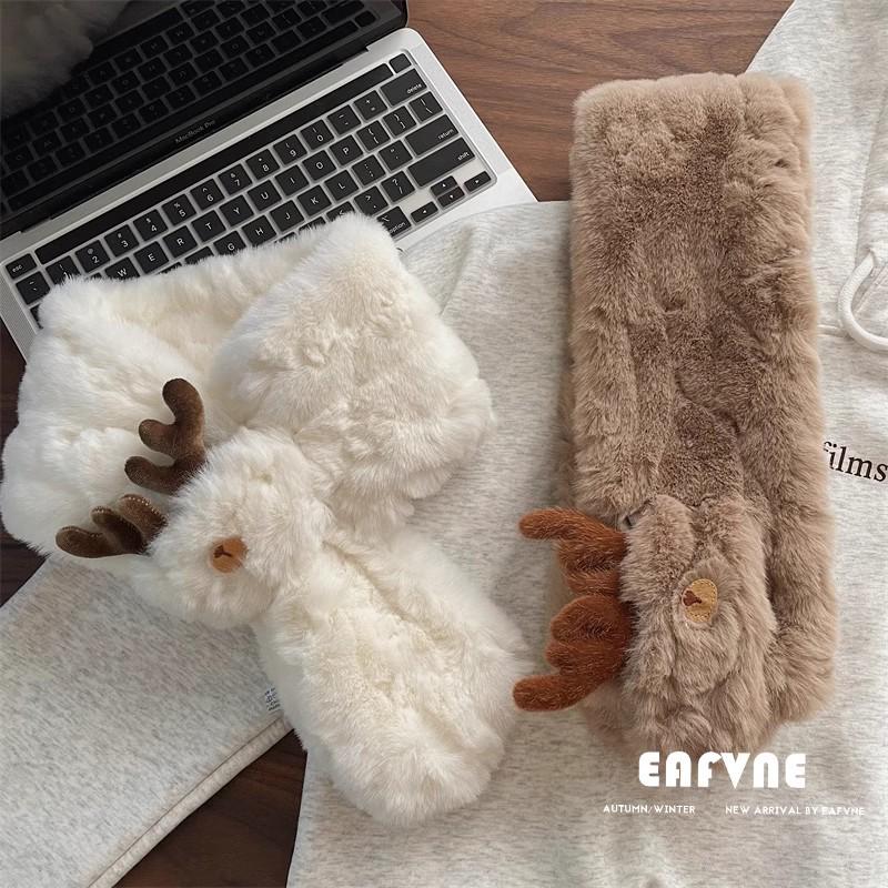 Atmosphäre Geschenk: Damen Flauschiger Winterschal, Faux Rex Kaninchenfell, Vielseitiger Plüsch Rehbrauner Nackenwärmer für Weihnachten & Neujahr