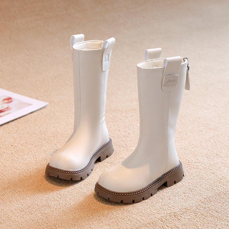 Children's Long and High Boots Winter New Style with Added Fleece Girls' Two Cotton Leather Boots