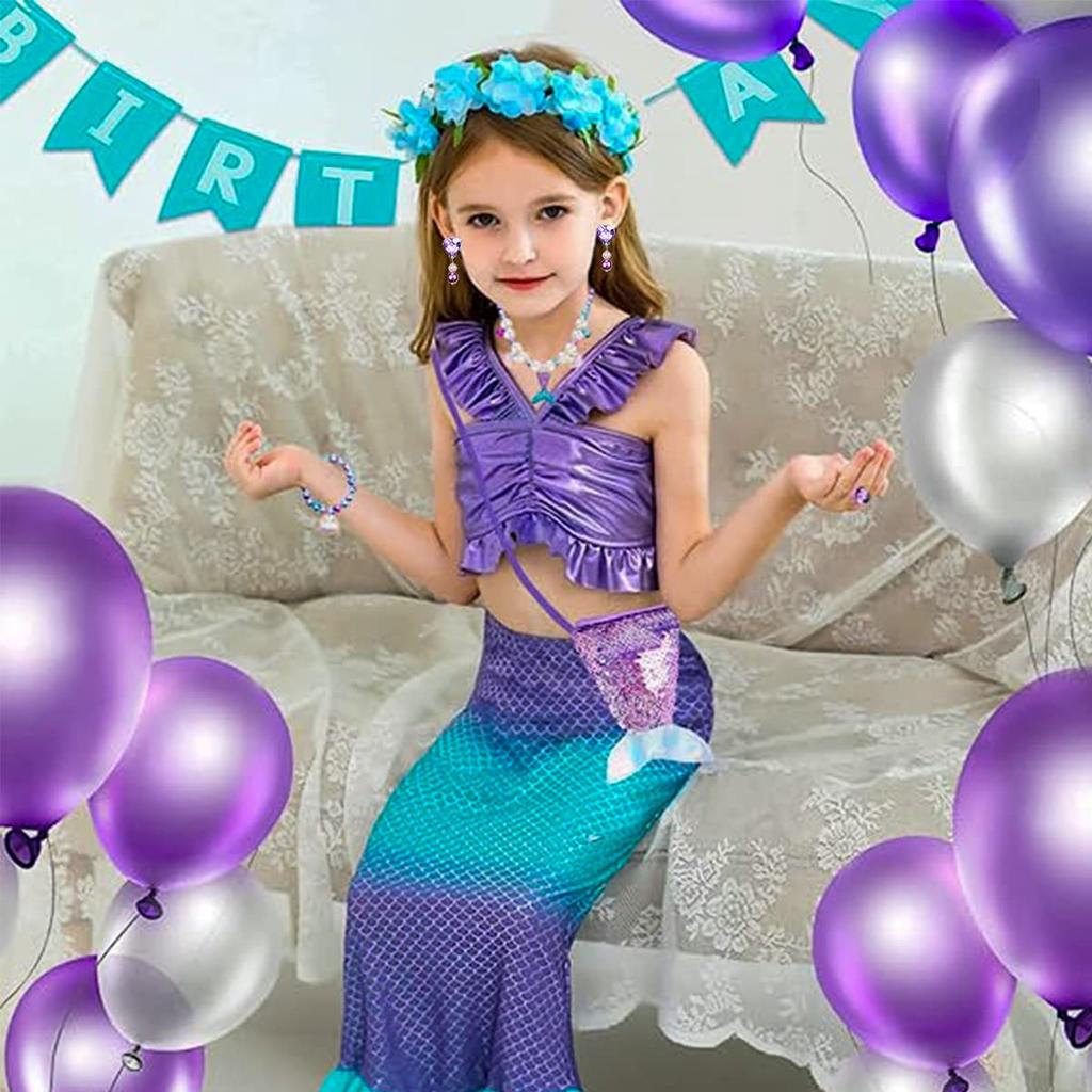 Mermaid Necklace Bracelet Jewellery for Kids Girls Set, Pearl Beads Necklace/Bracelet, Ring Combo Kit for Party Costume Jewelry Supplies Gift