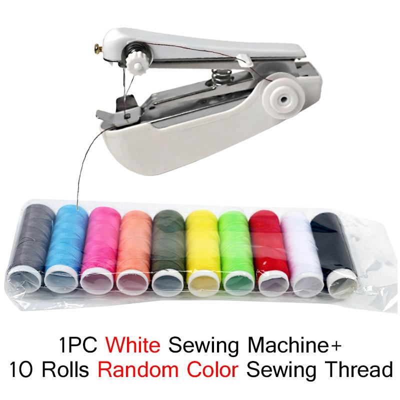 Sewing Machine and Sewing Thread Set 1PC Mini Handheld Sewing Machine with 10 Roll Sewing Thread Portable Pocket Manual Tool ZYF