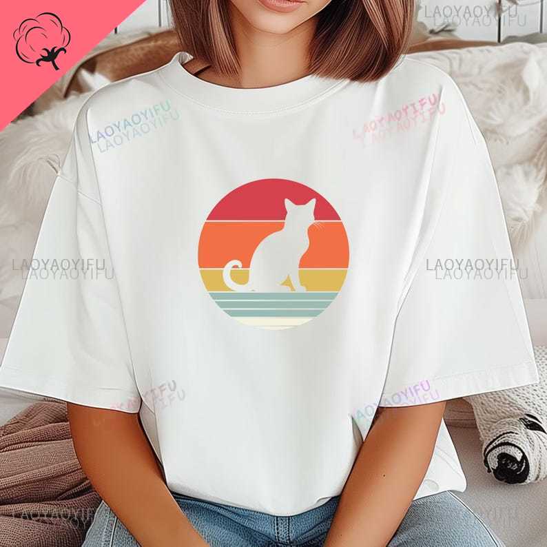 Retro Cat Printed TShirt Casual Style Tee New Arrival for Animal Lovers Streetwear Oneck Aesthetic Shortsleev Harajuku Tops
