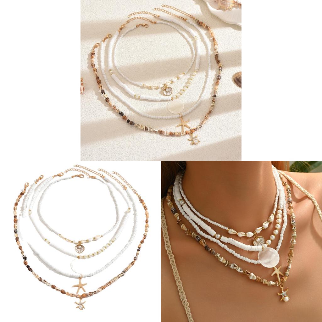 Beach Style Starfish Shell Pearl Necklace Handcrafted For Women Summer