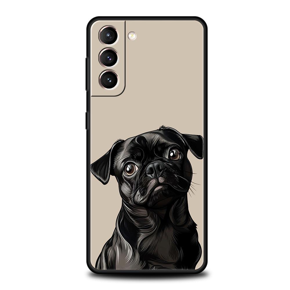 

Animal Black Pug close up Phone Case For Samsung Galaxy S25 S24 S23 S22 S20 Ultra S21 FE 5G S10 Plus S10E Soft TPU Cover Samsung S24 FE