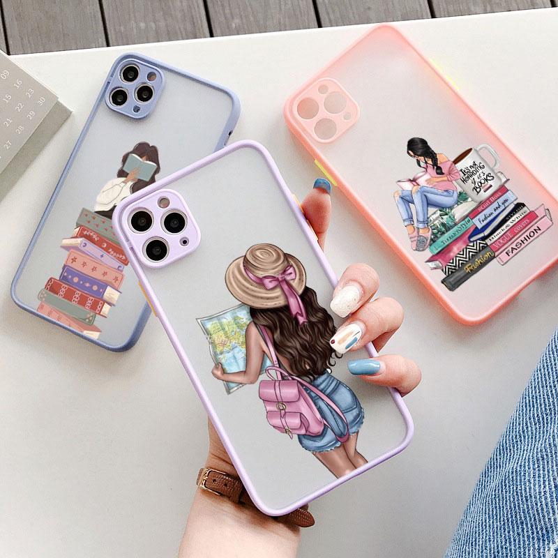 Read Book And Coffee Girl Phone Case Cute Cover for Iphone 7 8 14 Plus SE2 15 13 14 12 11 Pro Max Mini X XS XR Shockproof Cover