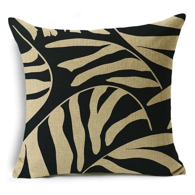 Black And White Collection Geometric Prints Linen Pillowcase Square Bedroom Car Decor Cushion Cover 40Cm/45Cm And 50Cm