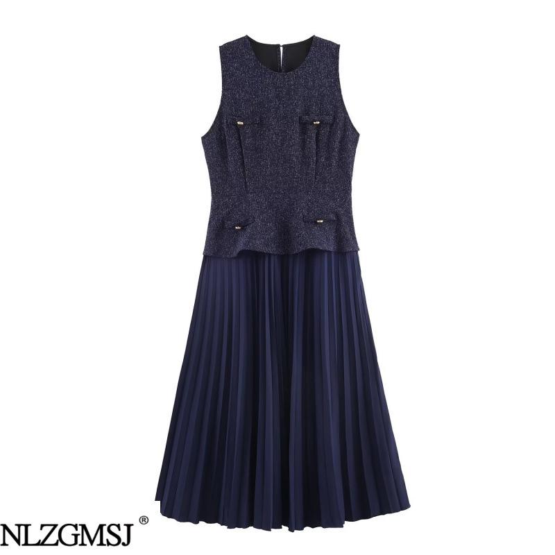 2026 Spring European & American Style Plus Size Slimming Sleeveless Pleated Dress XL