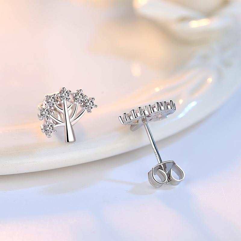 Womens Vintage Korean Fashion Elegant Anti-allergy 925 Silver Plated Ear Stud Earrings Female Christmas Tree Jewelry Gifts