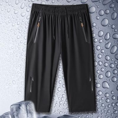 Men Casual Shorts Ice Silk Thin Solid Color Cropped Pants Fashion Hip Hop Street Sweatpants Running Male Loose Trousers