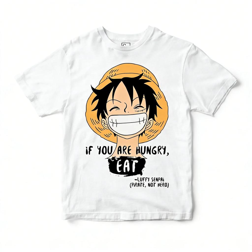 Men and Kids One Piece Luffy Anime T-Shirt White Cotton Graphic Tee Quote Design Soft Casual Wear for Otaku Campus Daily Outfit