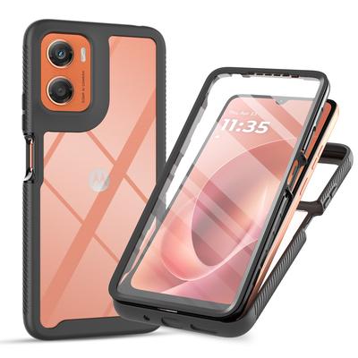 För Moto G06 4G Stötsäkert Genomskinligt Fodral Inbyggt Skärmskydd Heltäckande Tåligt Defender-skydd för Motorola G06 Fodral,G56,G86