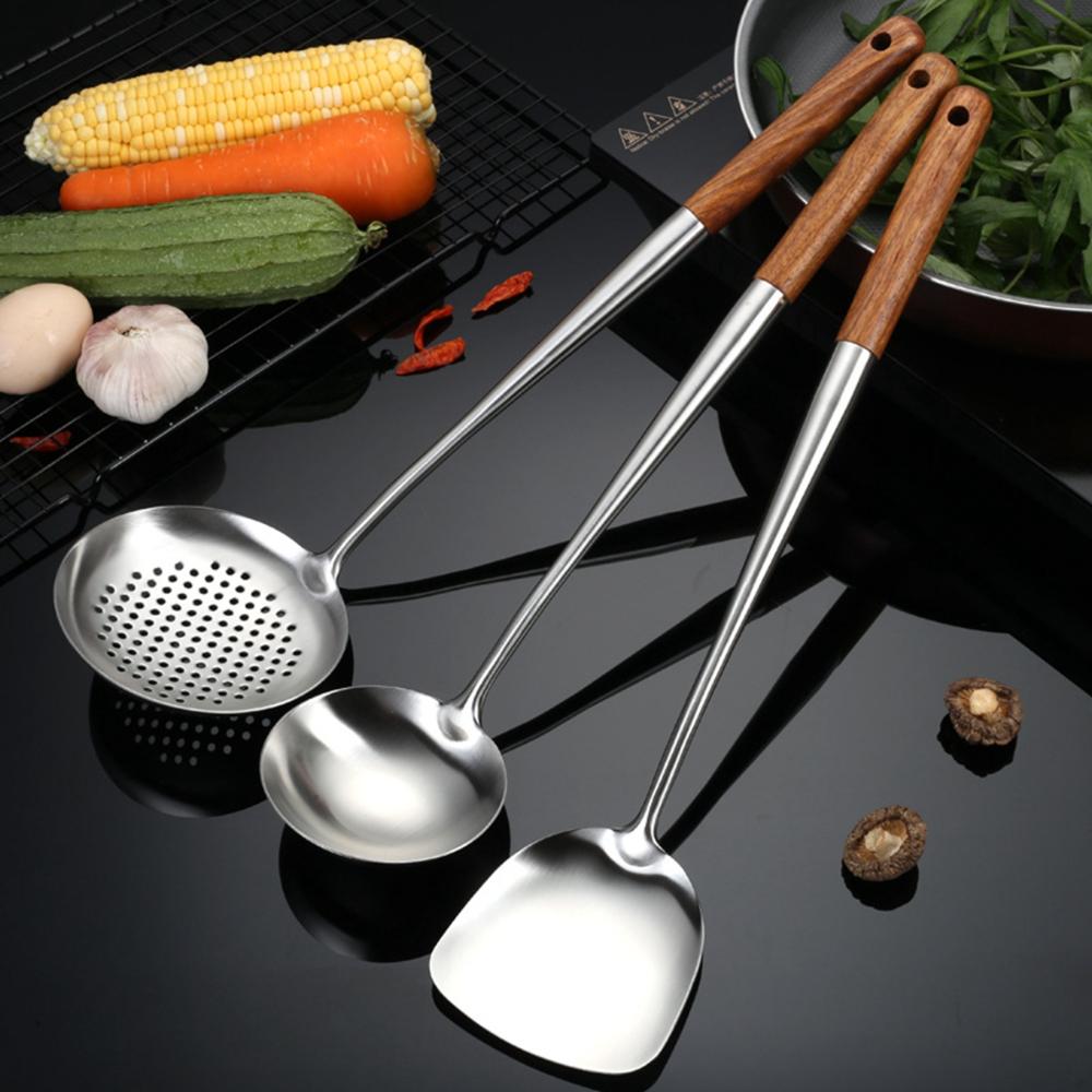 Wooden Handle Cooking Tools Kitchen Utensils Turner Wok Cookware Ladle Skimmer Spoon