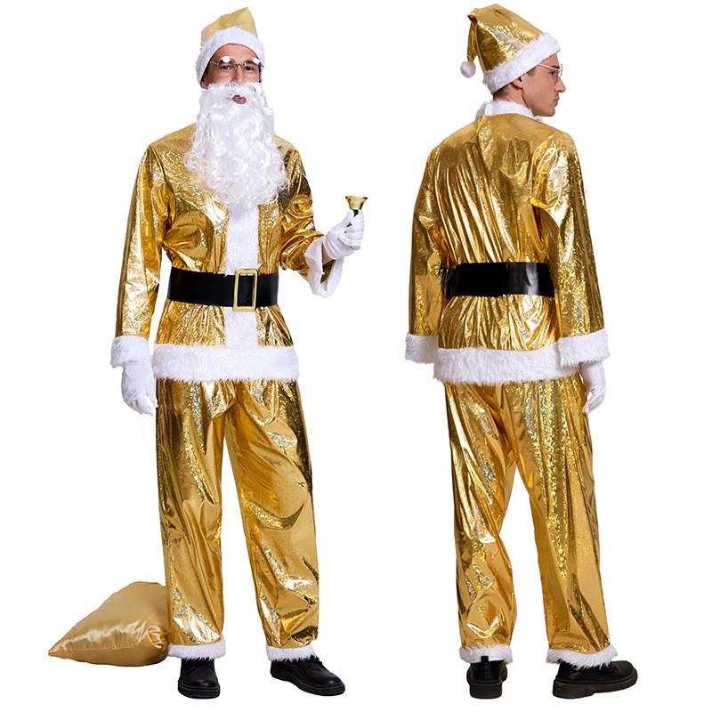 Golden Christmas Santa Costume Set Stage Performance Outfit Unisex 18-24Y