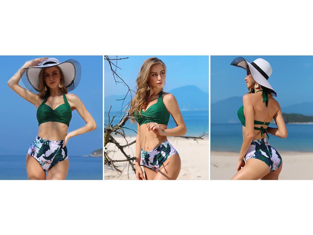High-Waisted Halter Print Tie-Up Tankini Slimming Bikini