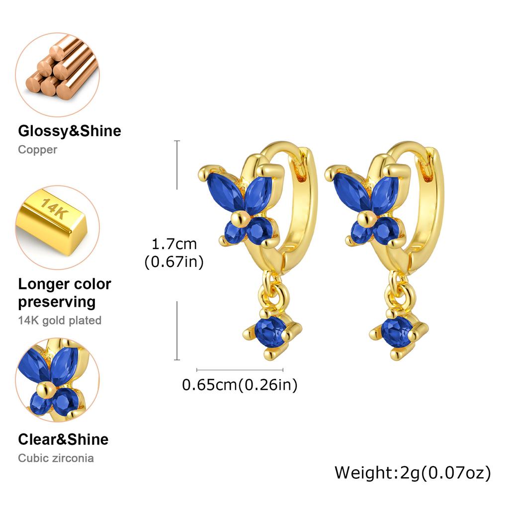 Colorful Zircon Pendant Butterfly Hoop Earring For Women, Fashion Elegant Women CZ Dangle Accessory
