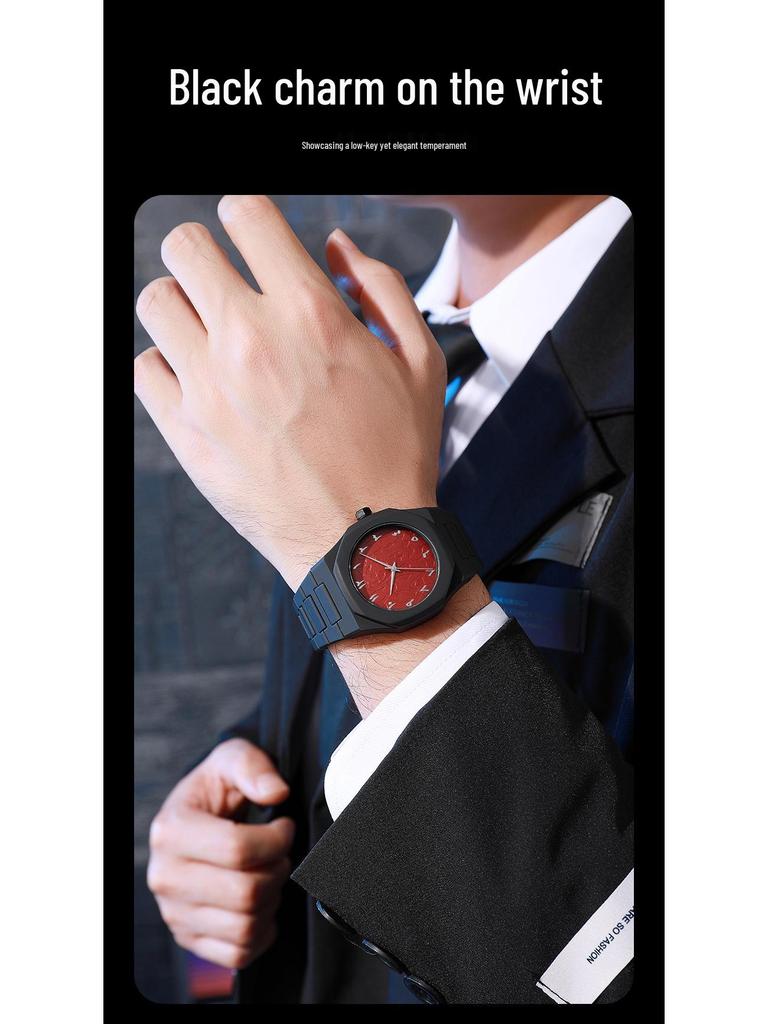 Men's Arabic Numerals Black Matte Quartz Watch