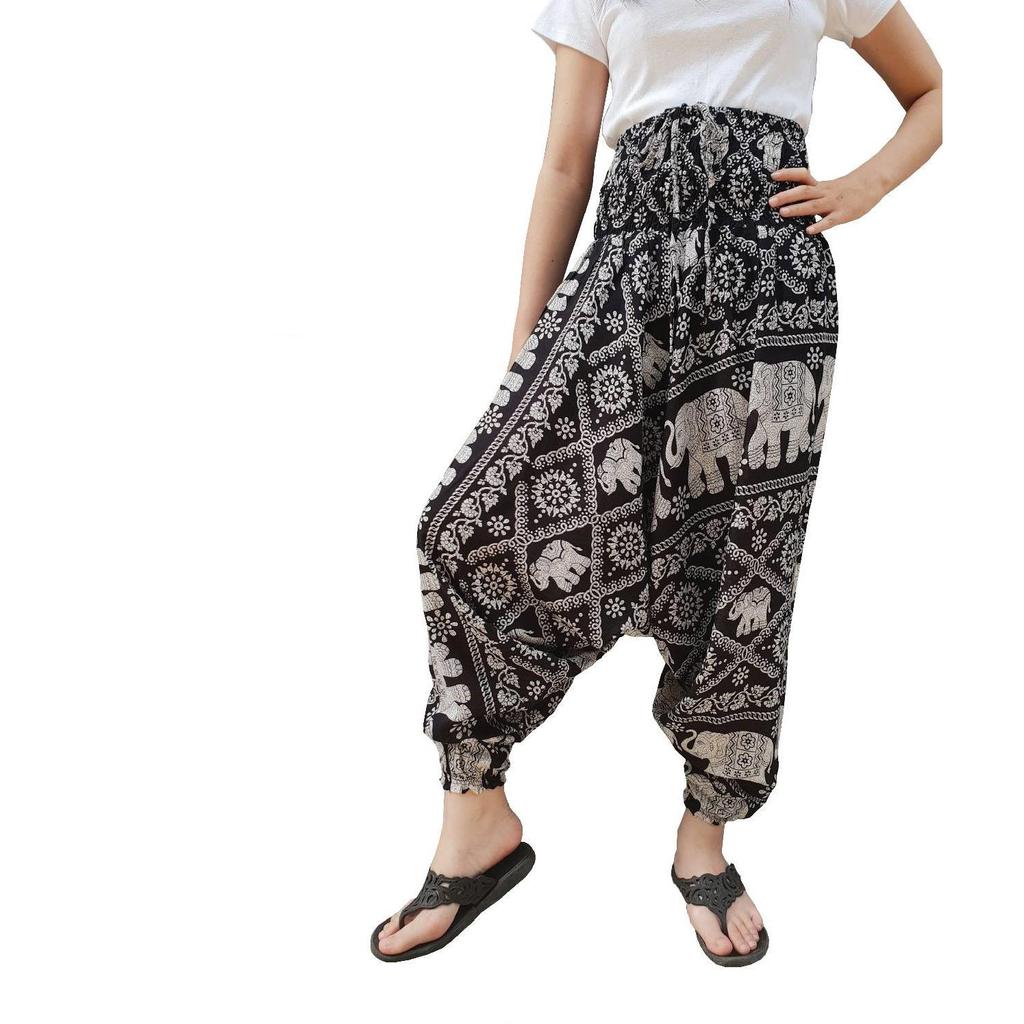 AviviRuth Pantaloni Harem Larghi Donna - Stampa Boho, Vita Elastica, Taglia Unica, Nero - Per Yoga, Danza, Casual
