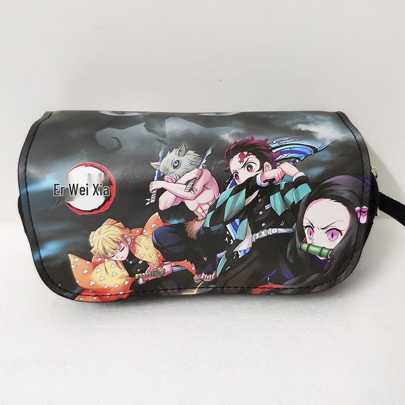 New Year's Day Demon Blade Cartoon Pencil Case - Student Stationery Box with Button Closure