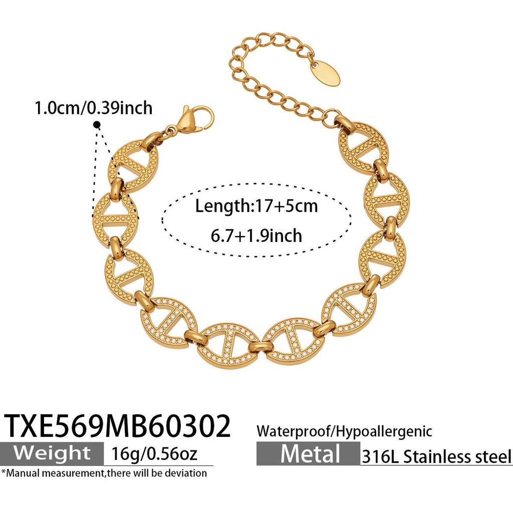 European & American Fashion 18K Gold-Plated Jewelry Set: Ultra-Sparkling Diamond Design with Necklace, Bracelet, and Earrings.
