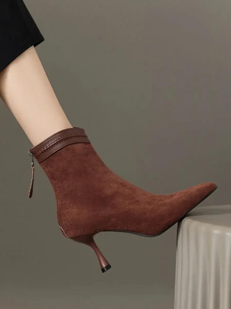Fashion Winter New Brand Women Short Boots Fashion Pointed Ladies Elegant Ankle Boots Thin High Heel Dress Pumps Zapatos De Mujer