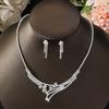 3PC Women's Fashion Copper Inlaid Diamond Claw Chain Geometric Necklace Earring Set Suitable for Wedding, Party, Festival Gifts