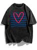 Vintage Washed Leopard Zebra Heart Print TShirt Wild Animal Pattern Casual Short Sleeve Soft Loose Streetwear Unisex Daily Top