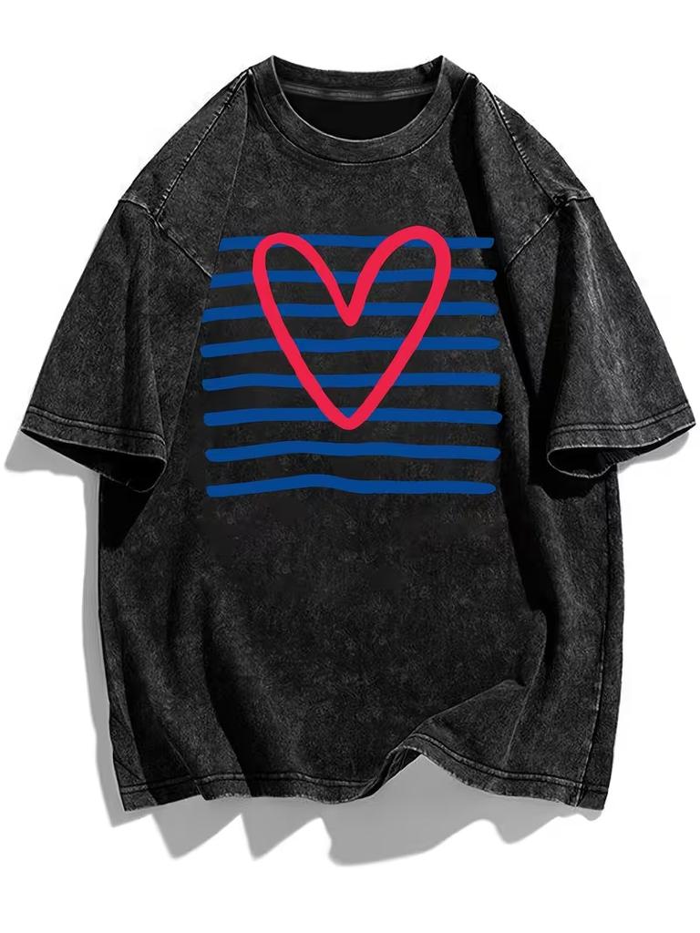 Vintage Washed Leopard Zebra Heart Print TShirt Wild Animal Pattern Casual Short Sleeve Soft Loose Streetwear Unisex Daily Top