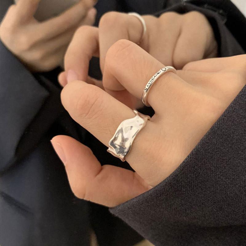 Designed Korean Beautifully Style Smile Face Ring For Women In Irregular Vintage Design Silver
