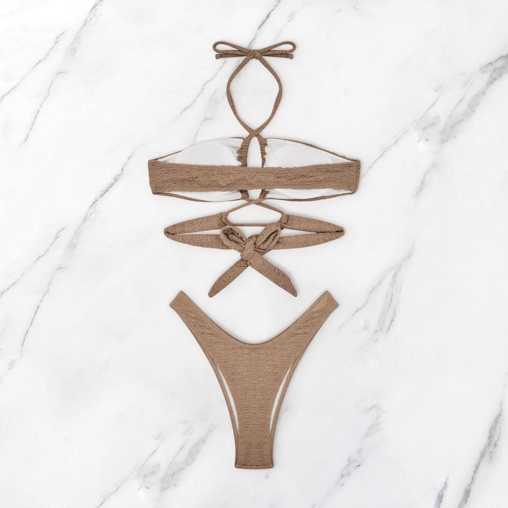 2024 Sexy Solid Color Gathered Bikini Women's Three-Piece Swimsuit