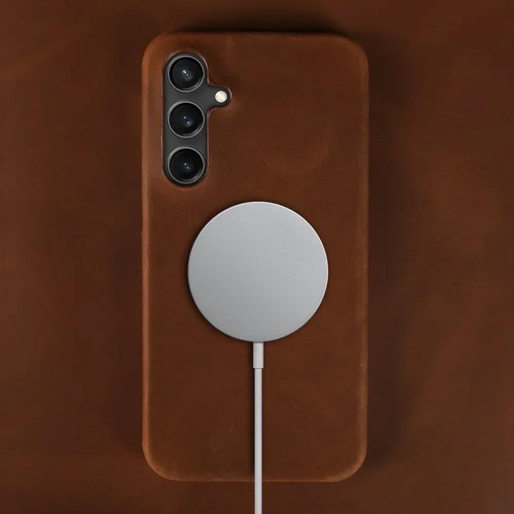 Luxury for Magnetic Magsafe Samsung Galaxy S23 Ultra Leather Phone Case for Samsung S24 S23 S22 S21Plus Wireless Charging Cover