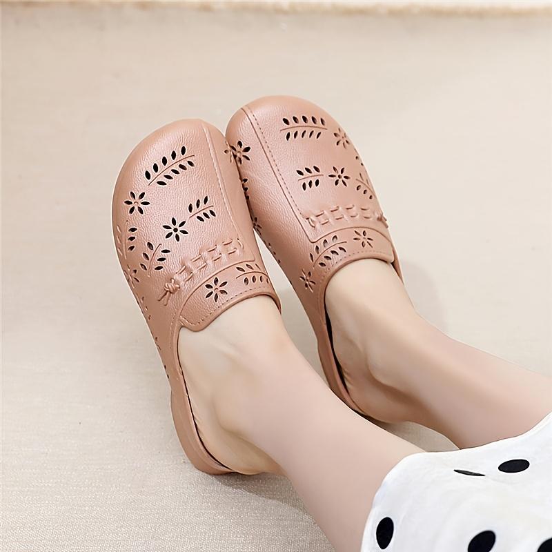 Women's New Slip-on Shoes, Fashionable Hollow-out Floral Design, Soft and Comfortable Sole, Low-heel Casual Slip-ons, Lightweight Wedge Heel