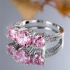 Female Pink Round Zircon Stone Finger Engagement Ring Vintage Silver Color Wedding Band Bridal  For Women