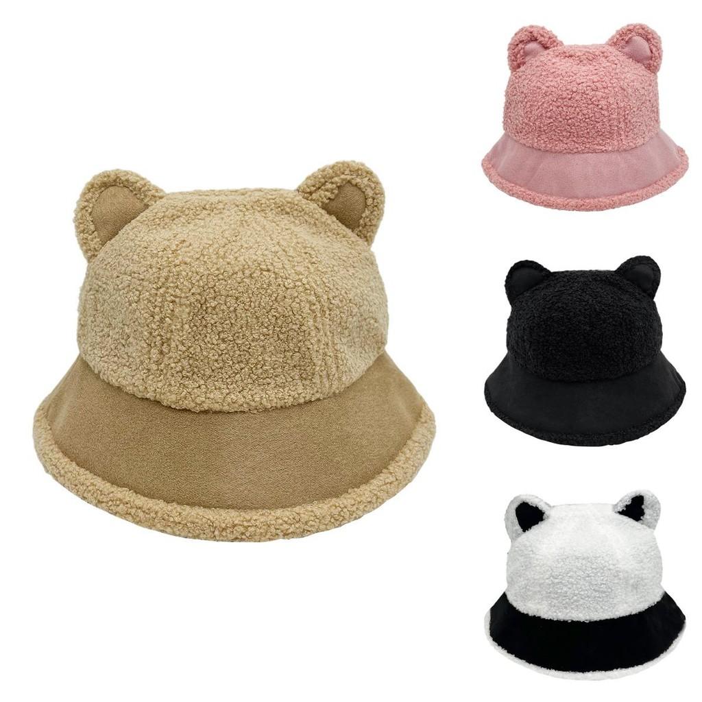 Ear Bear Winter Fisherman Hat Windproof  Warmth Plush Bucket Cap Outdoor Gift
