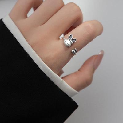 Yin Taifei Vintage Thai Silver Rabbit Zodiac Ring for Women