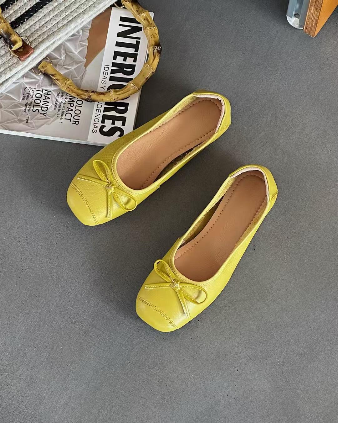 

Single shoes women s spring new square head flat bottom versatile soft sole niche shallow mouth women s shoes ladyshoes 41 лимонно-жовтий колір