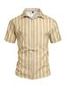 Summer Casual Short Sleeve Shirt Vertical Stripe Pattern Men Daily Blouse Fashion Regular Fit Men Striped Turn Collar Short Sleeve Shirt