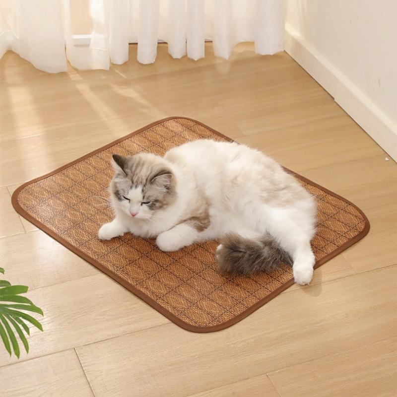 Dog Cooling Mat Summer Pet Cooling Rattan Woven Mat Cold Bed for Small Medium Dog Cat Breathable Durable Pet Ice Pad Pet Bed
