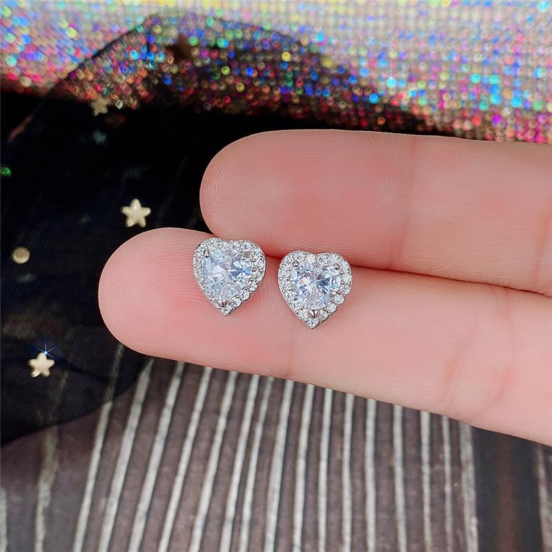 Pink Crystal CZ Heart Stud Earrings for Women Romantic Ear Accessories Love Earrings Dainty Birthday Gift Fashion Jewelry