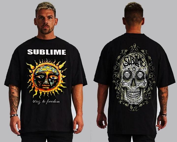 SUBLIME 40oz LONG BEACH CA FRONT AND BACK PRINT HARD ROCK BLACK T SHIRTS MEN S S