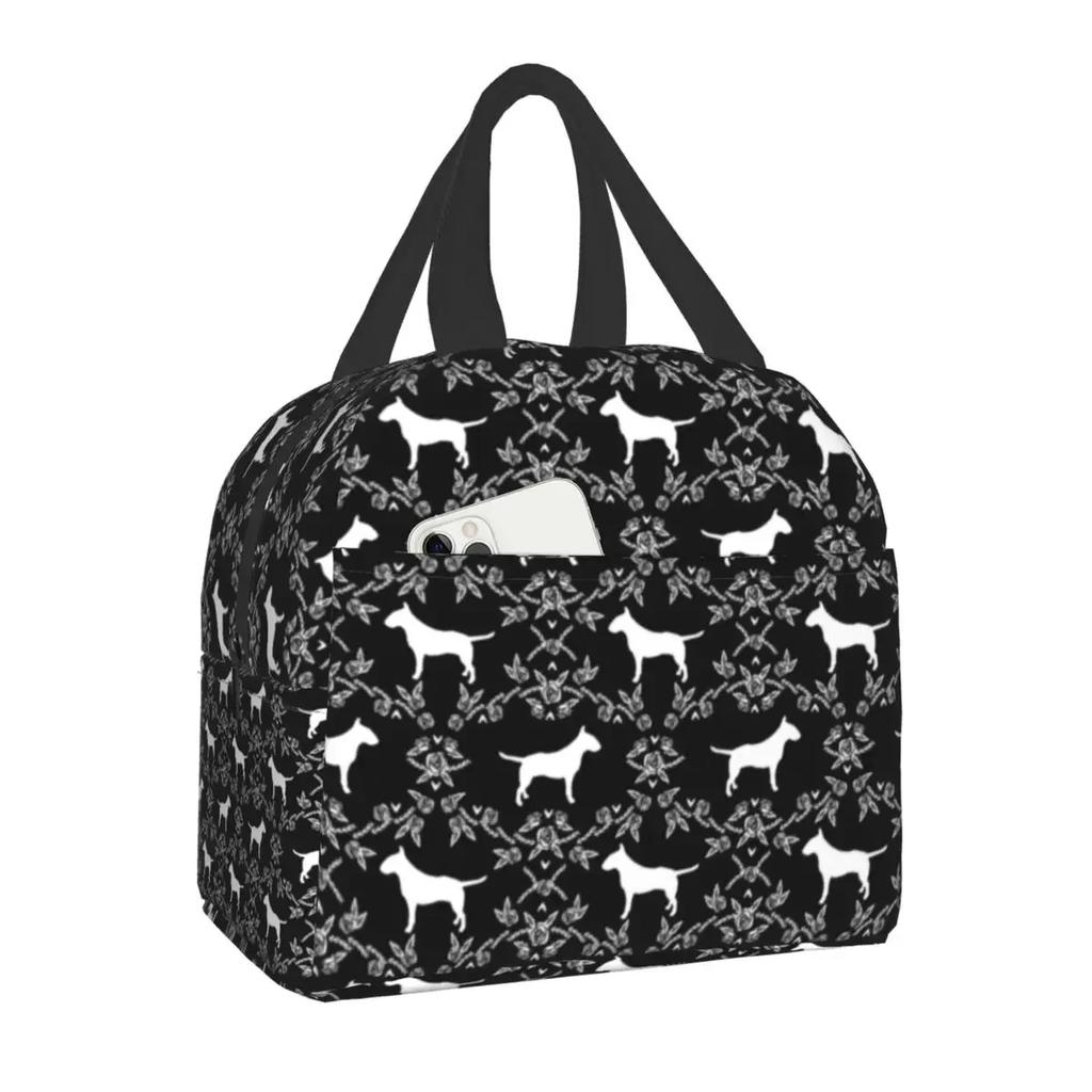 Bull Terrier With Flowers Lunch Box for Women Kids Multifunction Pet Dog Cooler Thermal Food Insulated Lunch Bag Office Work