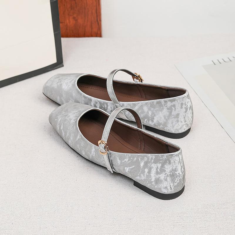 Women's Square Toe Mary Jane Flats Casual Ballet Shoes Walking Shoes with Adjustable Strap Slip On Comfortable Work Flats Soft Dressy Shoes for Women