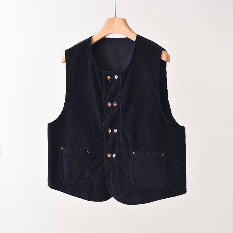 Women's Double-Breasted Corduroy Vest: Versatile Loose Fit, Sleeveless Fashion with Shoulder Pads, Autumn Collection.