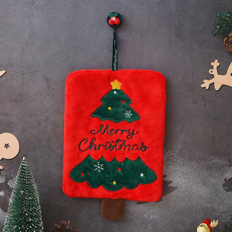New Cartoon Christmas Coral Fleece Hanging Hand Towel - Thick, Absorbent, Quick-Drying Kitchen Dishcloth
