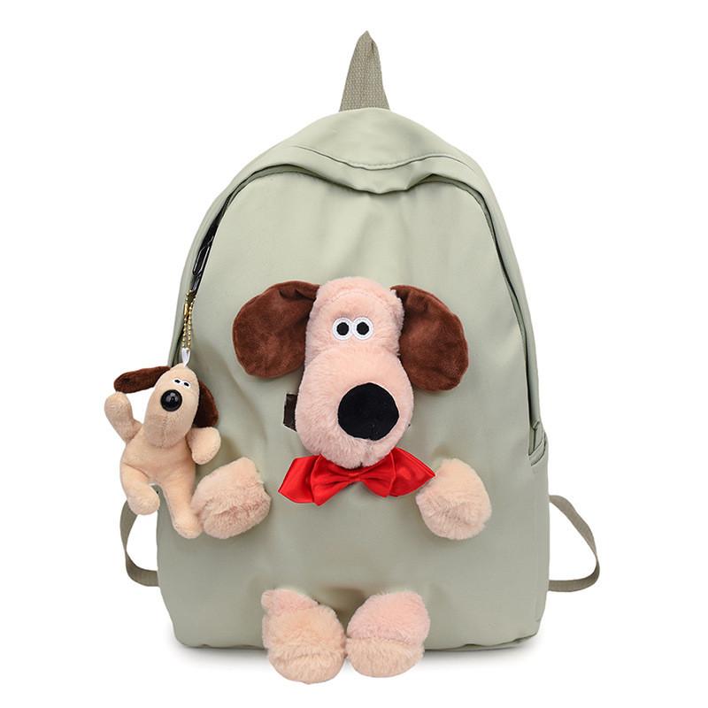 Simple Solid Color Plush Puppy Decoration Large Capacity Backpack Pendant With