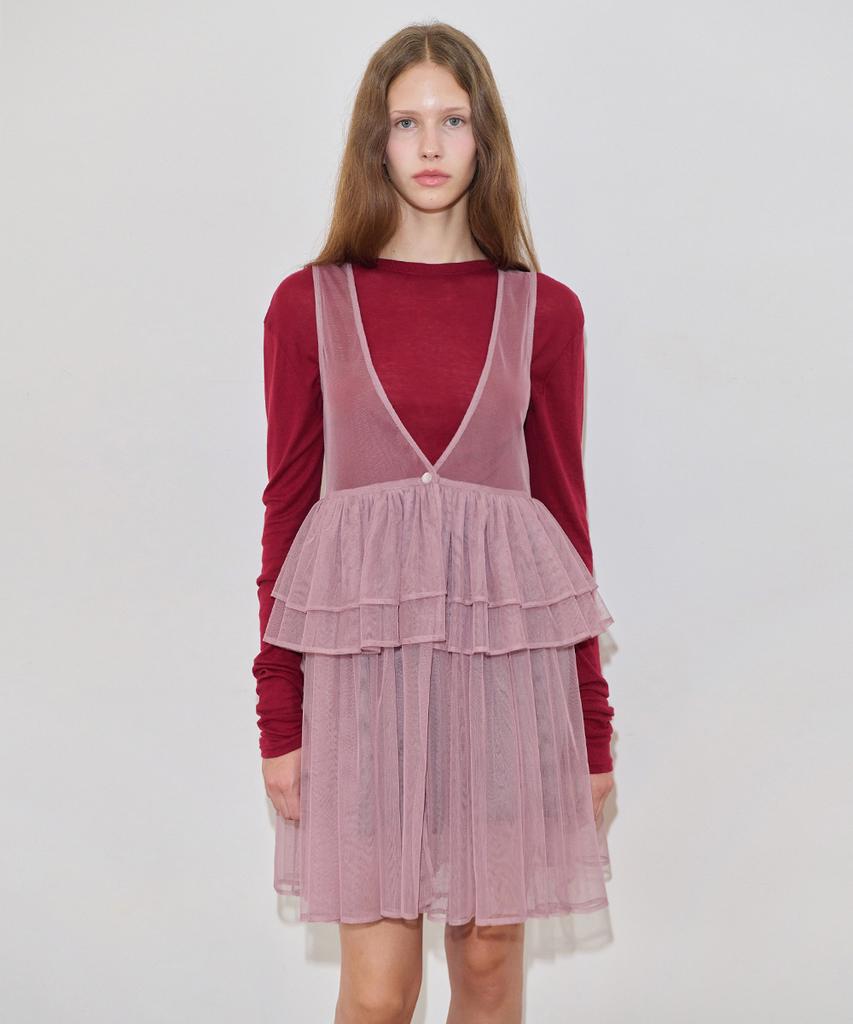 Sinun Tulle Midi Dress (Greyish Pink)