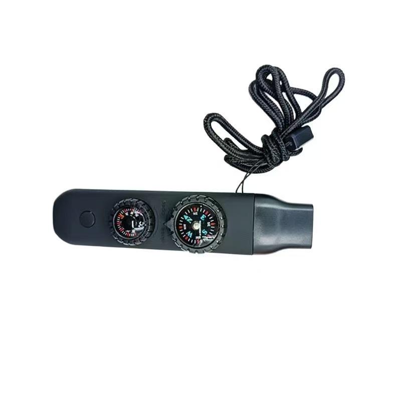 Outdoor 7-in-1 Multifunctional Survival Whistle with LED, Thermometer, and Compass.