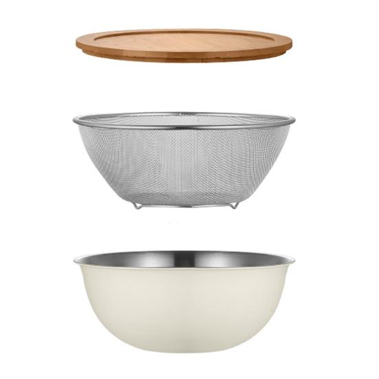 Stainless Steel Drain Basket Set with Lid Multi-Purpose Vegetable Salad Bowl Large Fine Mesh Kitchen Colander for Fruits Rice Washing