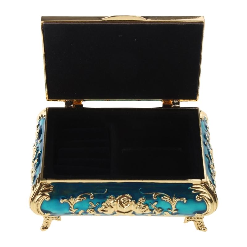 Vintage Metal Jewelry Box Trinket Storage Box for Rings Earrings Necklace Treasure Chest Organizer Antique Keepsake Gift