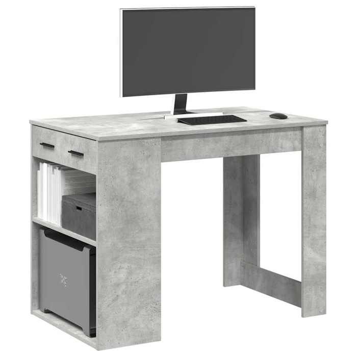VidaXL Bureau avec tiroir et étagère gris béton bois d'ingénierie 858689