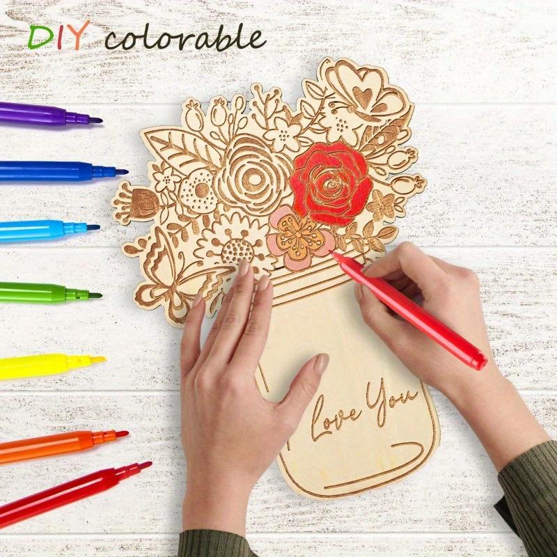 2Pcs New Wooden Crafts Decoration Flowers Mother's Day Wooden Flower Card Festival Birthday Greetings Gift