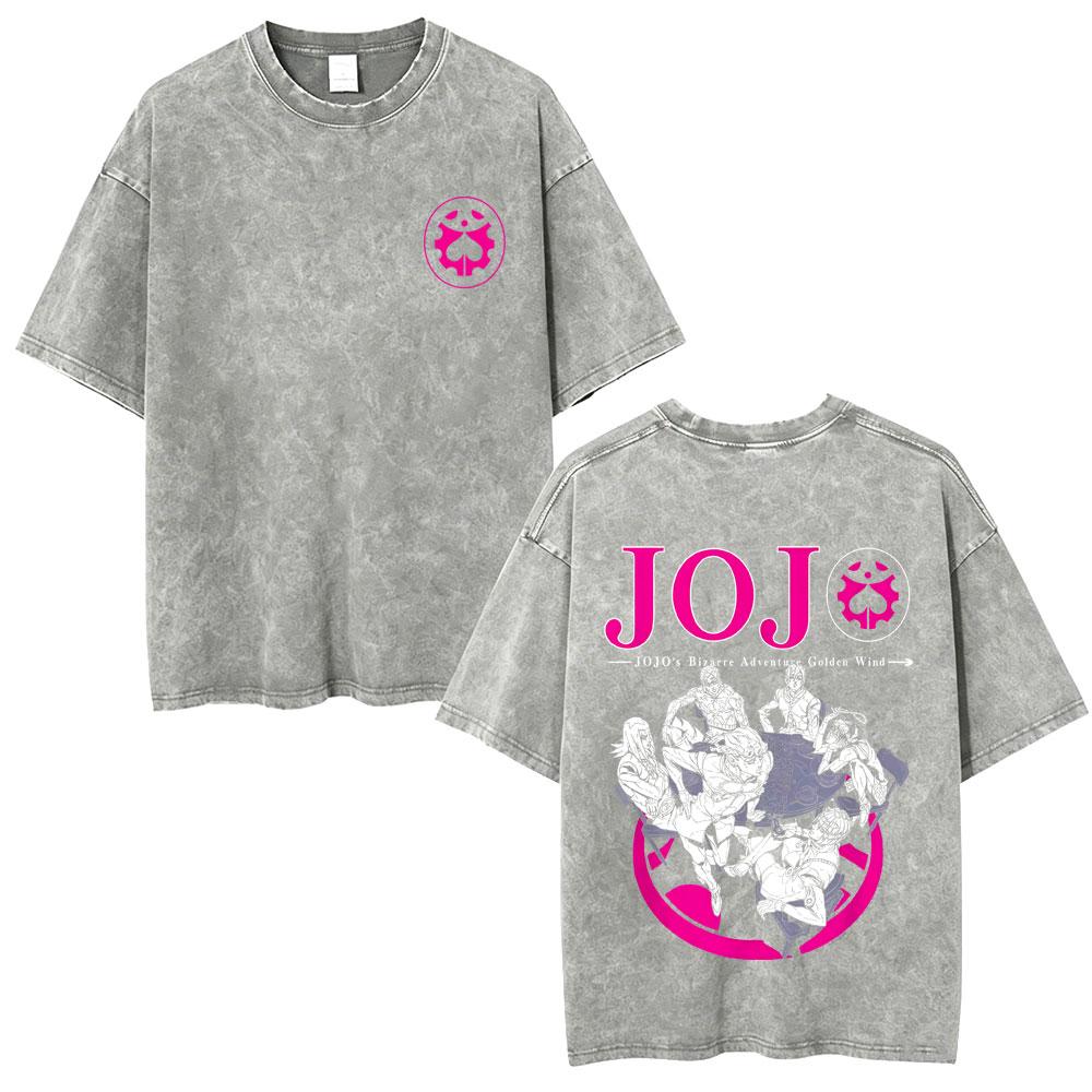 Anime Washed Vintage T Shirts Jojo Bizarre Adventure Tshirt Manga Giorno Giovanna Streetwear Men Women Casual Oversized T Shirt